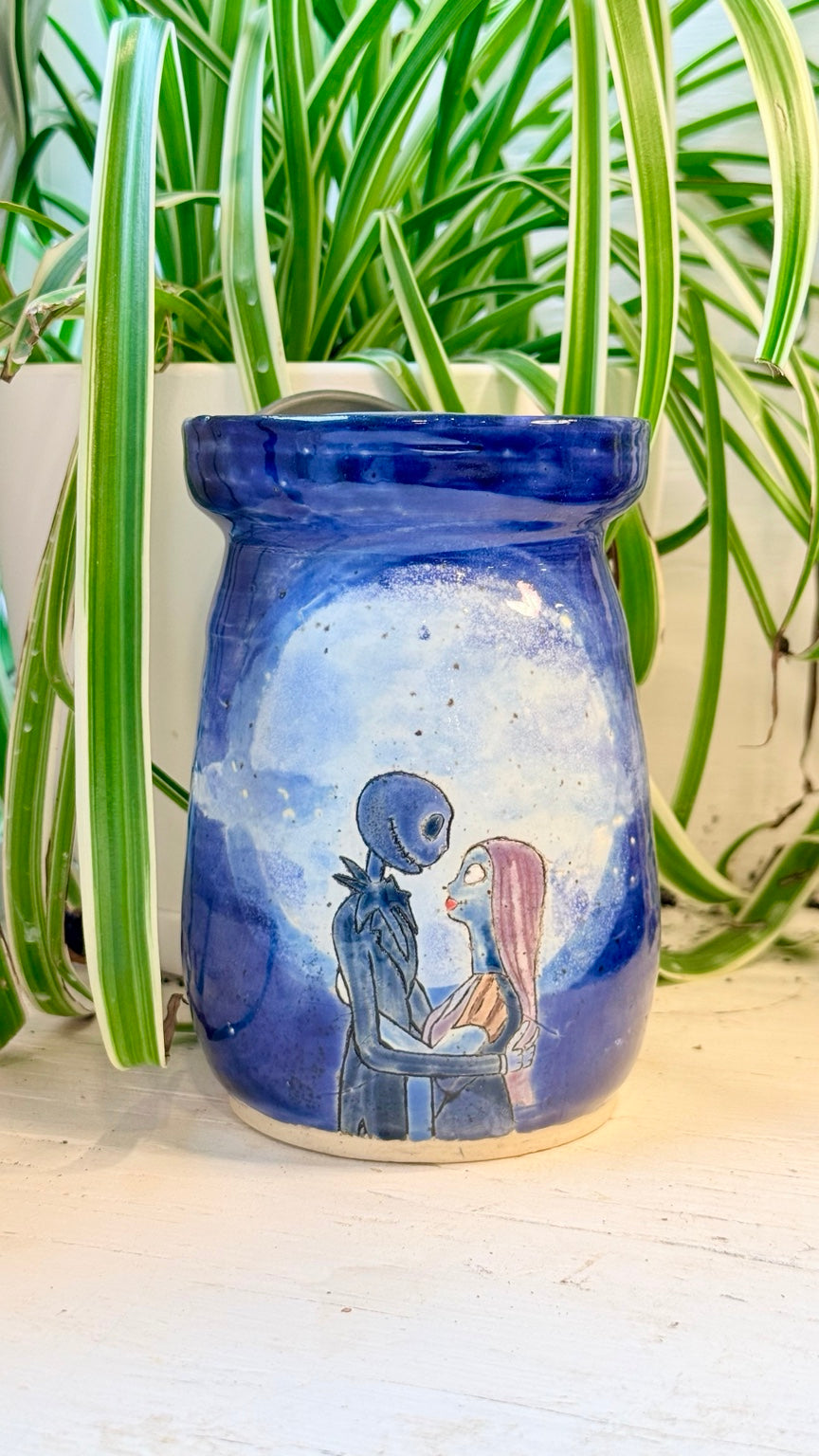 Jack and Sally travel mug — front view